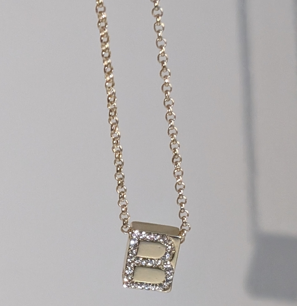BaubleBar "B" Initial Pendant Necklace – Gold-Tone with Crystal Pavé